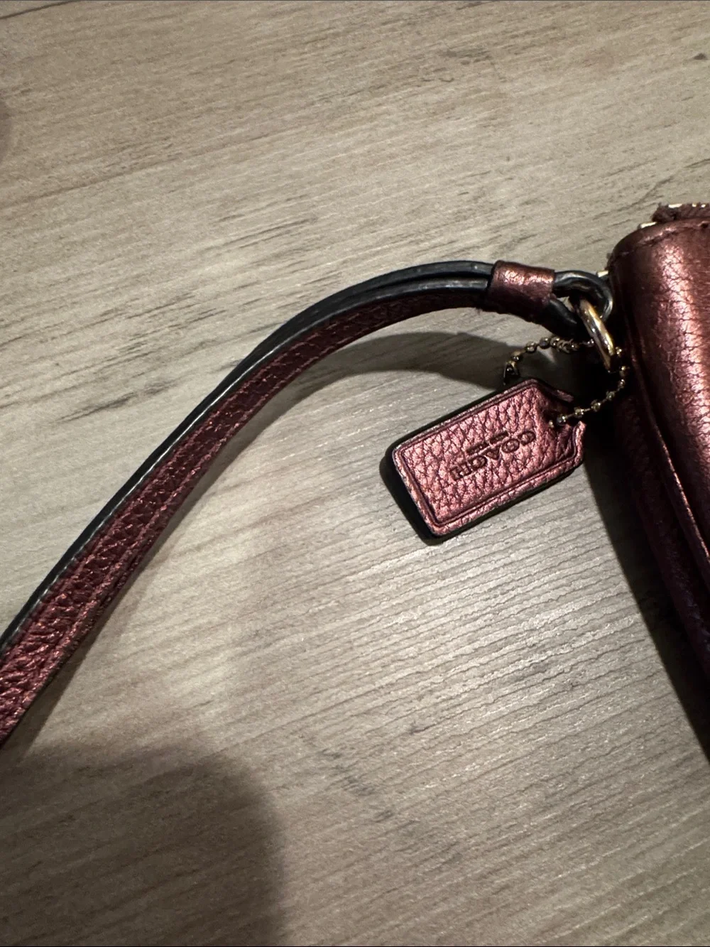 COACH Metallic Bronze-copper Studded Leather Wristlet Clutch